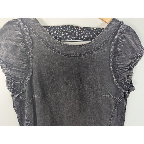 Pilcro Anthropologie Black Ruffle Shoulder Utility Mini Dress with Patch Pockets - Picture 5 of 11